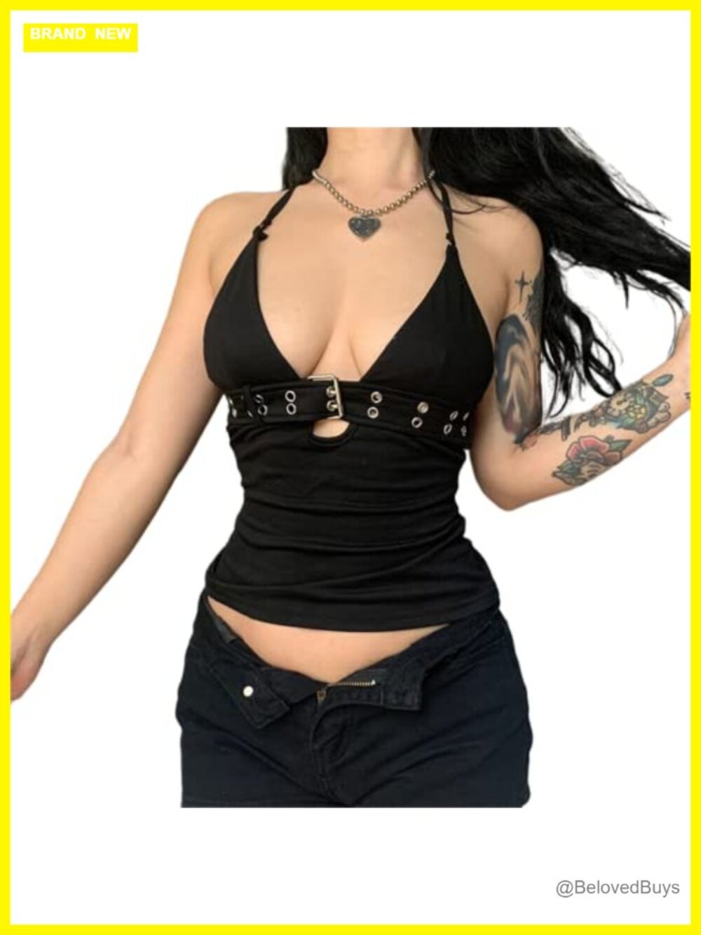 Punk Rock Halter Tank Top V Neck Backless Tie Back Goth Y2K Club Top